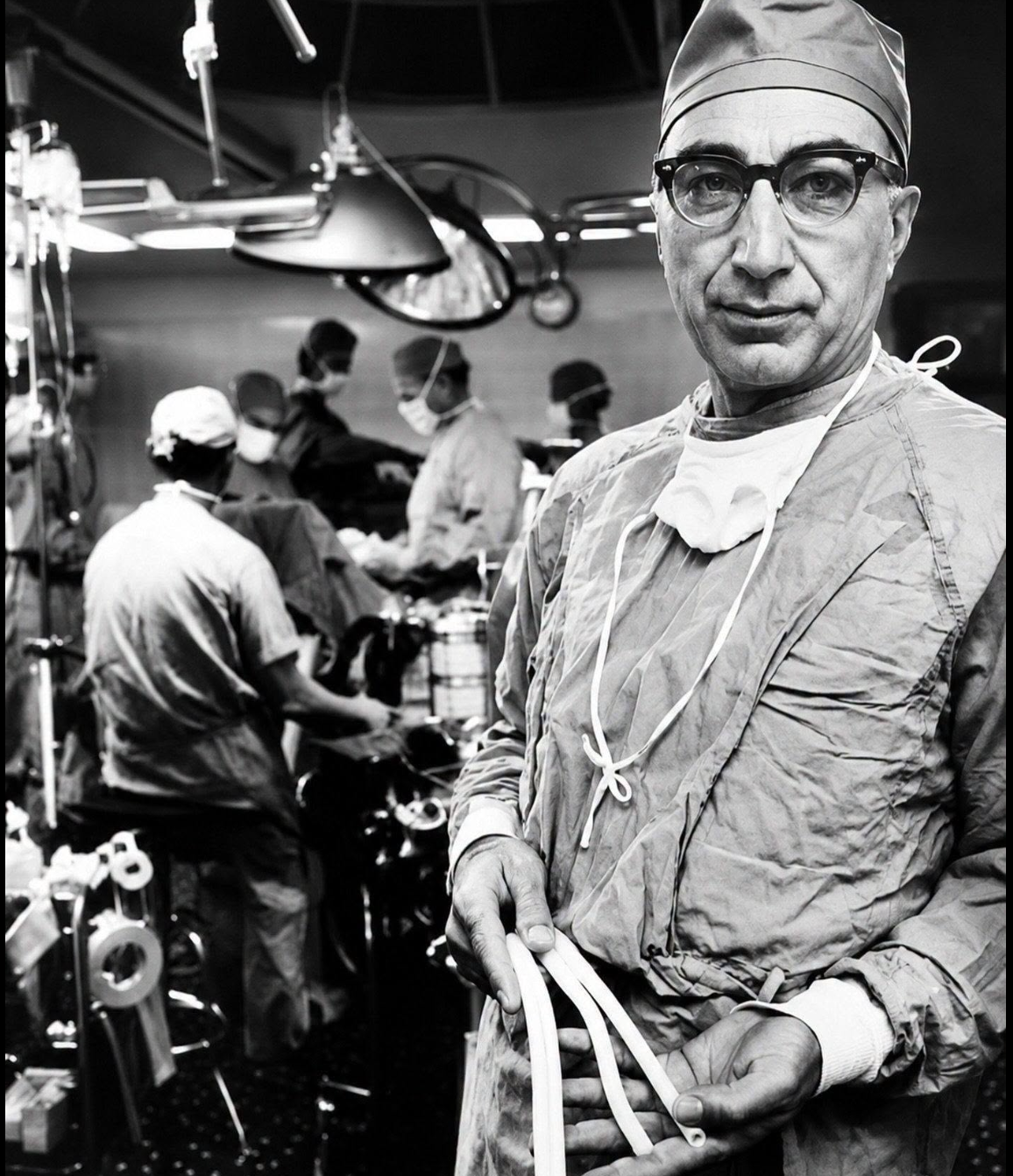 Vascular surgery pioneer in an operating theatre